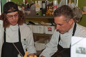 VIU culinary student and instructor working together.