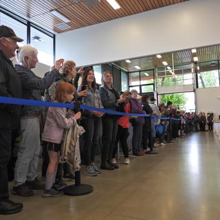The crowds view the world's largest Nanaimo bar