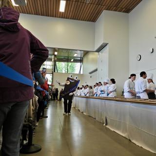Nani the Nanaimo bar mascot greets the crowds,