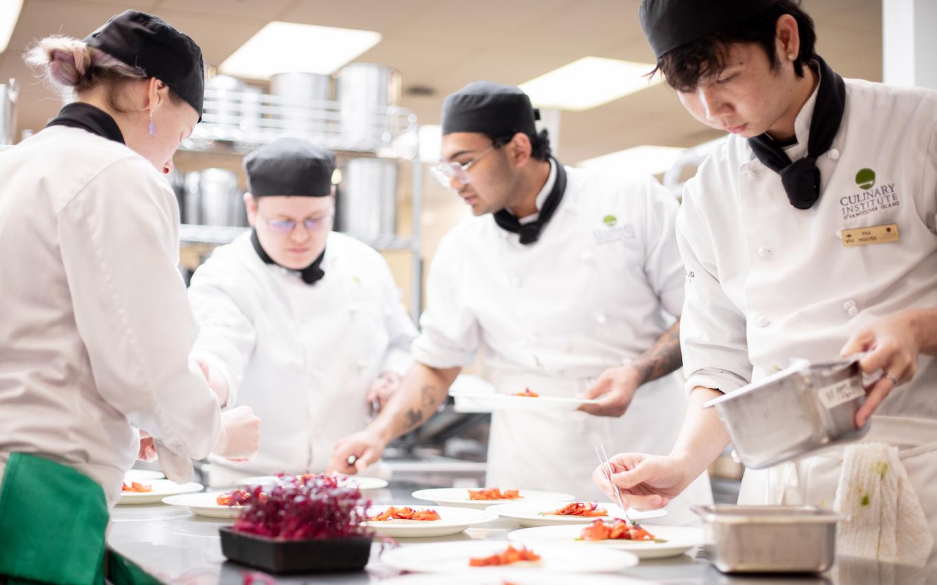 VIU culinary students working in the kitchen