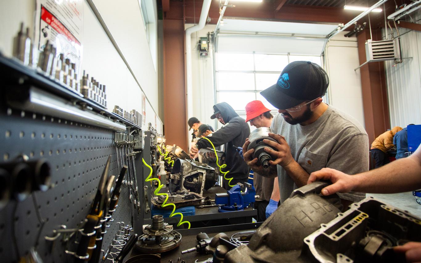 students working in the viu auto shop